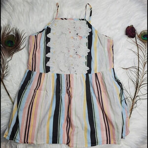 Xhilaration Striped Embroidered Floral Top